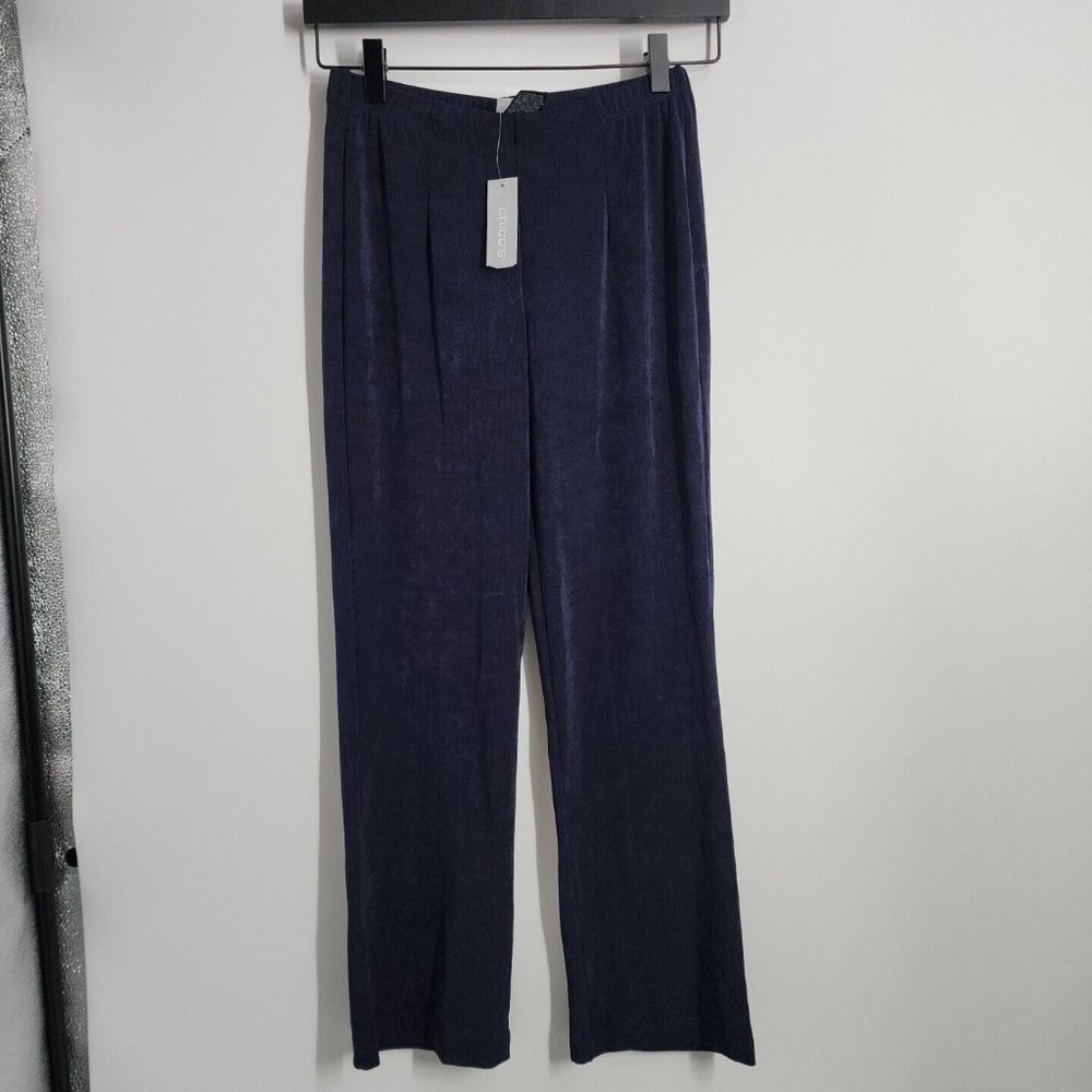 NEW Chicos Travelers Womens Size 00P  0/2P Pull On Pant Blue Stretch No Tummy